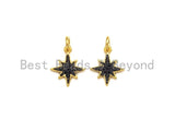 Black CZ Micro Pave North Star Shaped Pendant, Cubic Zirconi