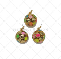 Colorful Enamel Flower/Star/Smiley Face On Round Ball Shape Pendant,18K Gold Filled Ball Charm, Necklace Bracelet Charm Pendant, Sku#LD181