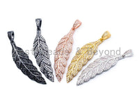 CZ Micro Pave Leaf/Feather Pendant, Cubic Zirconia Pendant, 12x51mm, 1pc, SKU#F313