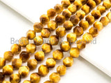 High Quality Natural Golden Tiger Eye Round Diamond Cut Faceted Beads,6mm/8mm/10mm/12mm,Gold Tiger Eye Gemstone Beads, 15.5" strand, SKU#U84