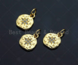 Dainty CZ Micro Pave Gold North Star On Round Coin Charms, Gold Charm, Gold Pendant, 9x11mm, Sku#LK120