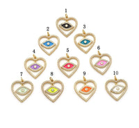 CZ Enamel Dangle Evil Eye Heart Charm, Sku#F1510