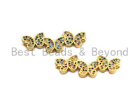 Colorful CZ Micro Pave Three Butterfly Connector/Link, Cz Pave Bracelet Necklace Connector in Gold Finish,14x37mm,sku#M254