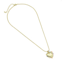 Gold Ball Chain Multicolor CZ Heart Pendant Necklace, Sku#EF