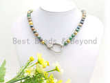 Gorgeous Agate Attachment Necklace with Large CZ Pave Silver clasp, 18 long, 8mm/10mm beads size, sku#D43