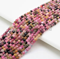 Quality Natural Tourmaline Rondelle/Round Faceted beads, 2x3mm/3mm Multi Colored Gemstone Beads,15.5inch strand, SKU#U374