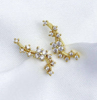 Gold Ear Climber Earring in Clear Crystal, Flower Blossom Earrings, Sku#B223
