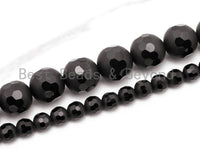 6mm/8mm/10mm/12mm High Quality Natural Matte Black Onyx Beads, Loose Round Smooth Middle Part Faceted Gemstone bead, 15.5inch strand, SKU#V6