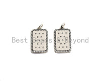 CZ Micro Pave Flat Rectangle Pendant, Antique Silver Tone, Clear Cubic Zirconia Big Pave Charm Pendant, 13x22mm,sku#F1015