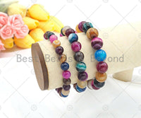 High Quality Natural Colorful Banded Agate Stretchy Bracelet, 8mm/10mm/12mm Elastic Fit Round Smooth Bracelet, 7.5'' Bracelet, Sku#EF11