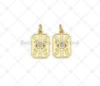 CZ Micro Pave Opal Evil Eye On Rectangle Shape Pendant, 18K Gold Filled Oapl Charm, Necklace Bracelet Charm Pendant, 15x10mm, Sku#Z1418