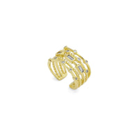 Multi Lines Rectangle Round CZ Gold Adjustable Ring, Sku#Y89