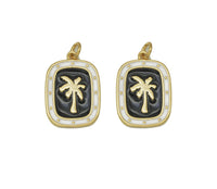 Gold Enamel Coconut Tree On Rectangle Charm, Sku#Z1455