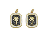 Gold Enamel Coconut Tree On Rectangle Charm, Sku#Z1455