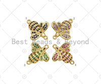 Colorful CZ Micro Pave 3D Bee Shape Connector, 18K Gold Charm, Necklace Bracelet Connector,17x19mm,Sku#LK318