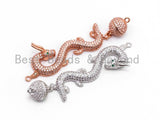 CZ Micro Pave long Dragon Pendant with Strong Magnetic Clasp, Rose gold Silver Rhodium Plated,Pave Pendant, Pave Clasps,14x67x10mm, SKU#Y71