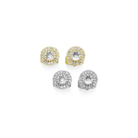 Gold Clear CZ Round Stud Earrings, Sku#LX331