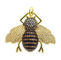 Large Gold Bee Charm Pendant, Micro Pave CZ Bee Pendant, Bee Charm, Bumble Bee, 32x36mm, sku#F435L