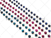 Teal Blue/Fuchsia/Navy Blue High Quality Tiger Eye Rosary Chain, 8mm Beaded Chain, Wire Wrapped Gold Chain,Sku#V81
