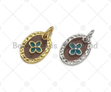 Brown Enamel Clover On Oval Pendant,CZ Micro Pave Enamel pendant,Enamel Charm,Enamel Jewelry,9x12mm,sku#Z1234