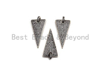 CZ Micro Pave Triangle Shape Pendant, Antique Silver Tone, Cubic Zirconia Pave Triangle Pendant, 18x35mm,sku#F1026