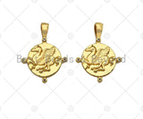 18K Dainty Gold Embossment Pegasus On Round Coin Shape Pendant/Charm, Medallion Charm, Necklace Bracelet Charm Pendant,19x26mm, Sku#Z1284