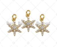 CZ Micro Pave Snowflake Charm/Pendant, Snowflake Shape Charm, Pave Pendant, Gold plated charm,12x16mm, Sku#LK111