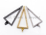 CZ Micro Pave Hollow Triangle Pendant, Cubic Zirconia Pendant Charm, Gold/Silver/Black, 32x16mm, SKU#F220