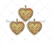 Gold Filled Colorful CZ Micro Pave Heart Shape Pendant, 18K Gold Filled Heart Charm, Necklace Bracelet Charm Pendant,30x28mm,Sku#LK320