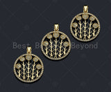 CZ Micro Pave Thorns On Round Ring Shape Pendant, Gold Plated Jewelry, Necklace Bracelet Charm Pendant, 22x25mm,sku#LD02