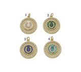 Gold CZ Horseshoe U Shape On Round Coin Charm, Sku#L695