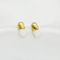 CZ White Enamel Pill Stud Earrings, Sku#Y720