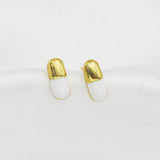 CZ White Enamel Pill Stud Earrings, Sku#Y720