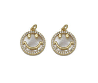 Gold CZ Smiley Face On Round Pearl Charm, Sku#L712