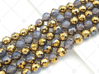 Natural Half Gold Plated Gray Agate Beads, 10mm/12mm Gold Grey Gemstone beads, 15.5" Full Strand, sku#UA99