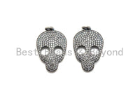 Rhodium CZ Micro Pave Skull Head Pendant, Antique Silver Tone, Cubic Zirconia Pave Skull Pendant,18x31mm,sku#X126