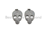 Rhodium CZ Micro Pave Skull Head Pendant, Antique Silver Tone, Cubic Zirconia Pave Skull Pendant,18x31mm,sku#X126