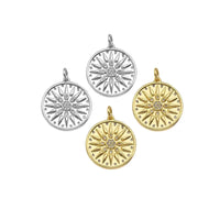 CZ Micro Pave Cupid's Arrow On Round Coin Shape Pendant,  Sku#F1369