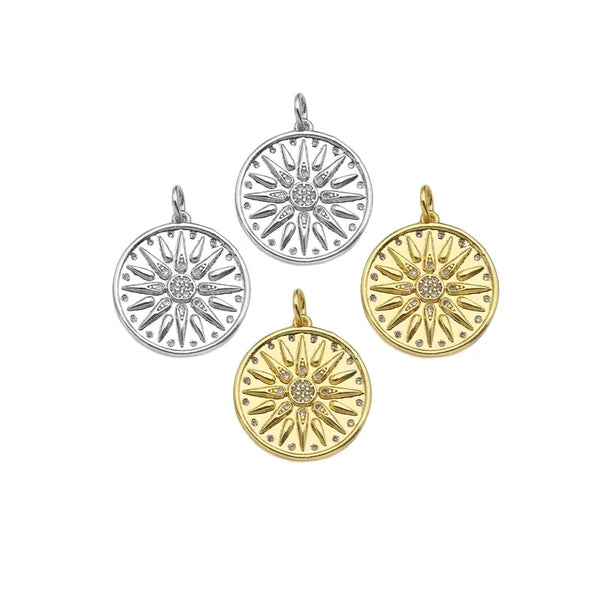 CZ Micro Pave Cupid's Arrow On Round Coin Shape Pendant,  Sku#F1369