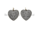 CZ Micro Pave Heart Shape Pendant, Antique Silver Tone, Cubic Zirconia Pave Heart Charm Pendant, 22mm,sku#F1024