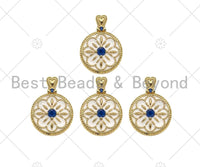 Gold Filled White Enamel Flower On Round Coin Shape Pendant, Cobalt CZ Micro Pave 14K Gold Filled Charm,Enamel Jewelry,15x20mm,Sku#CP37