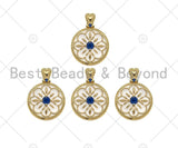 Gold Filled White Enamel Flower On Round Coin Shape Pendant, Cobalt CZ Micro Pave 14K Gold Filled Charm,Enamel Jewelry,15x20mm,Sku#CP37