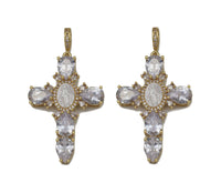 Teardrop CZ Cross With MOP Virgin Mary Charm, Sku#L658