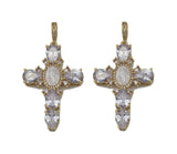 Teardrop CZ Cross With MOP Virgin Mary Charm, Sku#L658