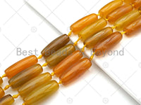 Natural Yellow Agate Barrel Spacer Beads, Yellow Agate Spacer Beads, Tibetan Dzi Beads, 14x40mm, Sku#U1026