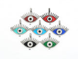 Enamel Colored Long eyelash Evil Eye Pendant/Focal,Blue/Red/Black/, CZ Micro Pave Oil Drop Eye pendant,Enamel Jewelry,26x41mm,,sku#F603