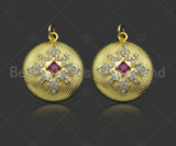 Gold Filled Fuchsia CZ Micro Pave Flower Pattern Medallion Pendant, 18K Gold Filled Charm, Necklace Bracelet Charm Pendant,mm,Sku#LK347