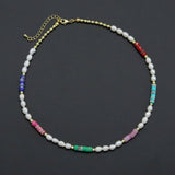 Colorful Gemstone with Freshwater pearl necklace, sku#EF555