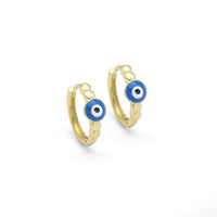 Gold Blue Evil Eye Hoop Earrings, Sku#LK861