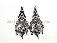 Large CZ Micro Pave Black Feather Pendant with  Evil Eye Beads,Cubic Zirconia pave Charm, Focal Pendant, 27x59mm,sku#F526